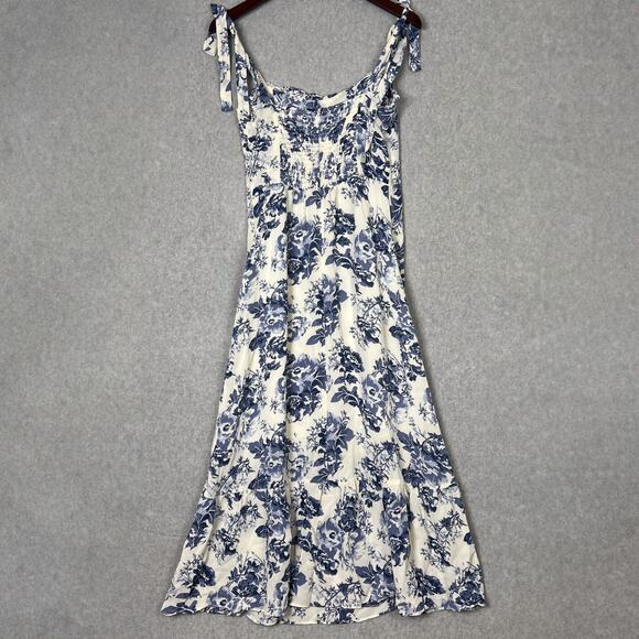 O.P.T White Blue Toile de Jouy Floral Midi Dress Size 8 - Picture 6 of 10
